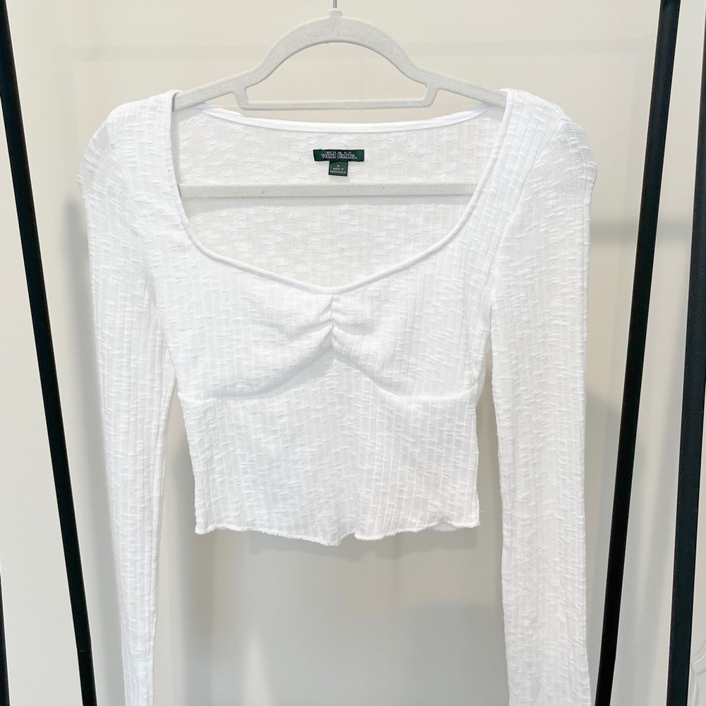 Women's Long Sleeve Fitted Sweetheart Neck T-Shirt - White - Wild Fable